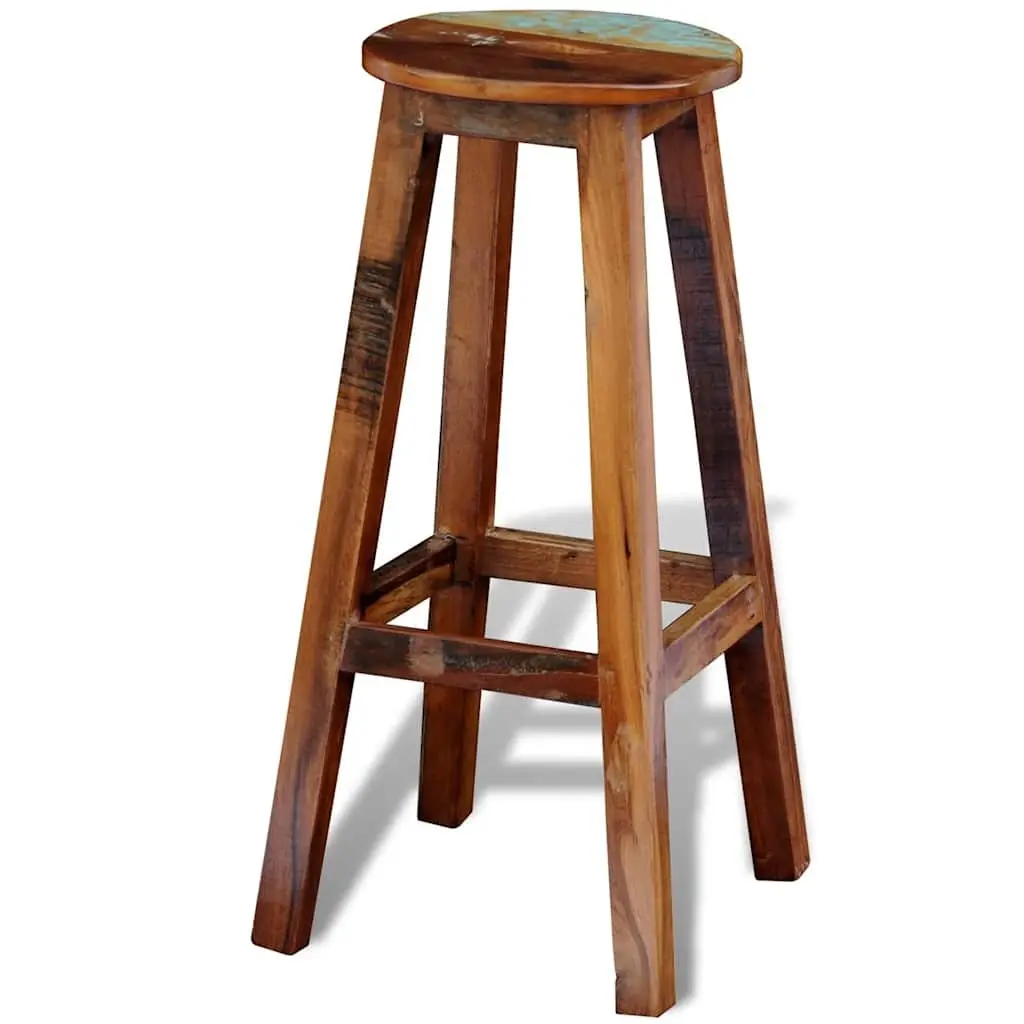 Bar Stool Antique Style Reclaimed Wood Brown Footrest Seating