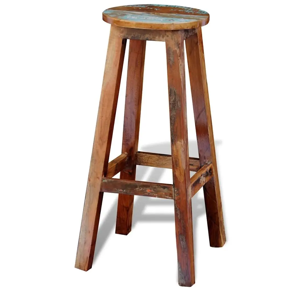 Bar Stool Antique Style Reclaimed Wood Brown Footrest Seating