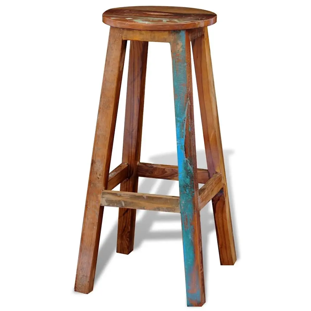 Bar Stool Antique Style Reclaimed Wood Brown Footrest Seating