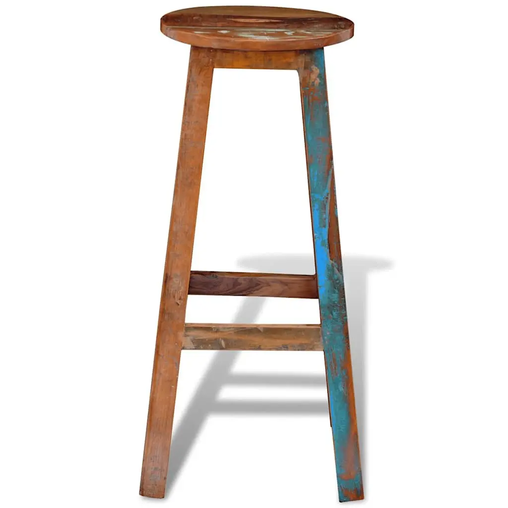 Bar Stool Antique Style Reclaimed Wood Brown Footrest Seating
