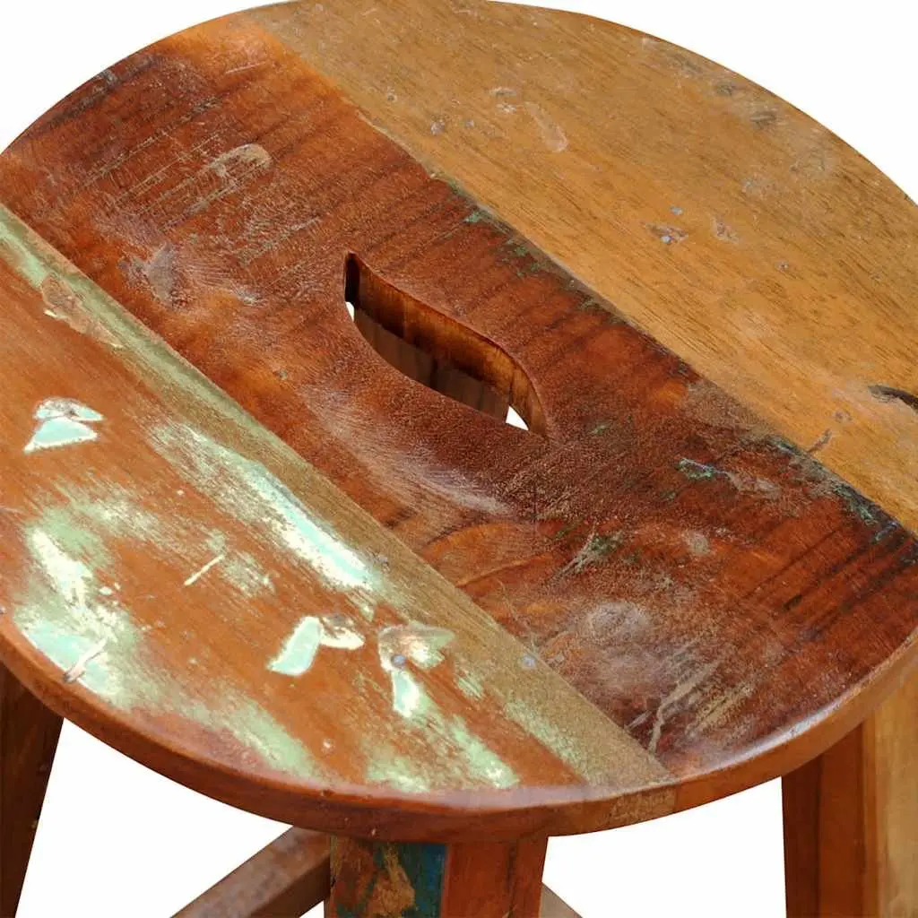 Bar Stool Antique Style Reclaimed Wood Brown Footrest Seating