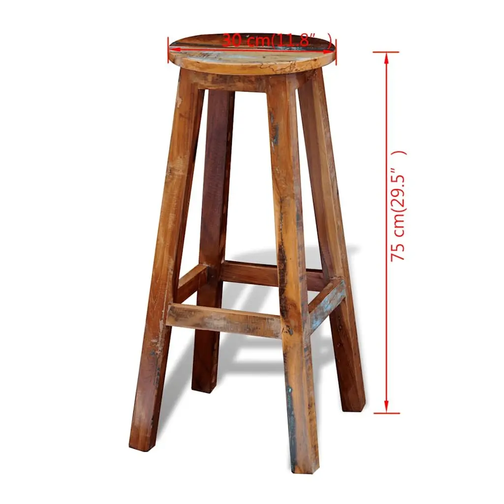 Bar Stool Antique Style Reclaimed Wood Brown Footrest Seating