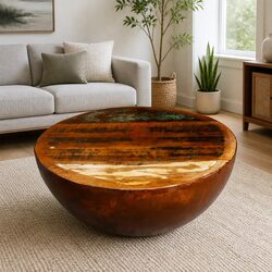 Reclaimed Wood and Steel Base Coffee Table in Bowl Shape