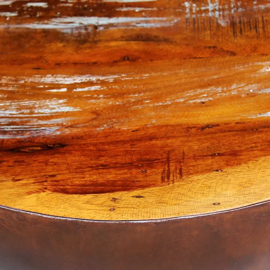 Reclaimed Wood Coffee Table Bowl Shape Vintage Handmade Antique Brown Steel Base