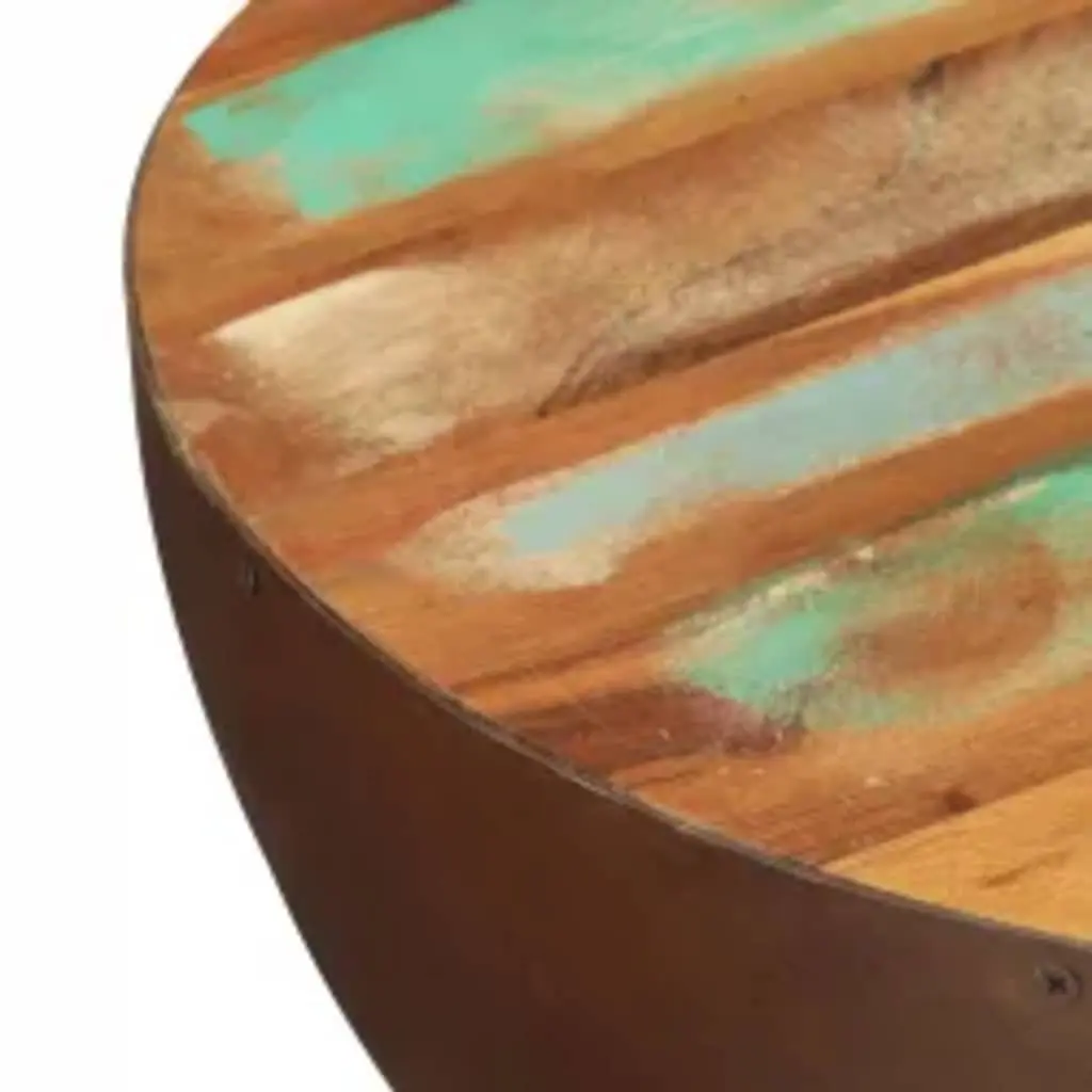 Reclaimed Wood Coffee Table Bowl Shape Vintage Handmade Antique Brown Steel Base