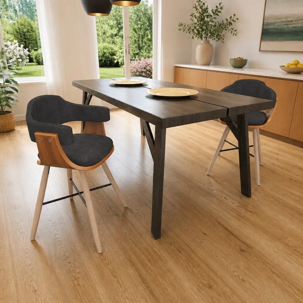 Dining Chairs for Dining Room 2 pcs Grey Fabric Upholstered Bent Wood Frame with Armrests