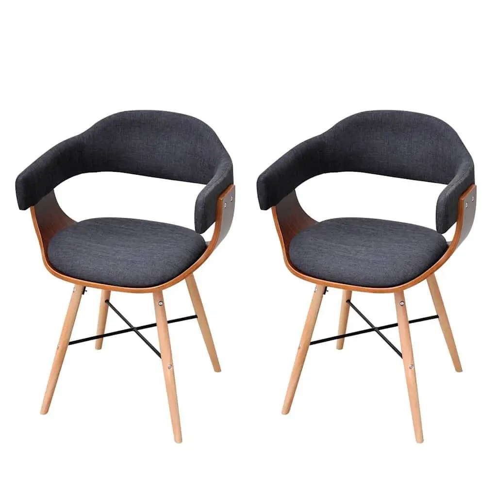 Dining Chairs for Dining Room 2 pcs Grey Fabric Upholstered Bent Wood Frame with Armrests