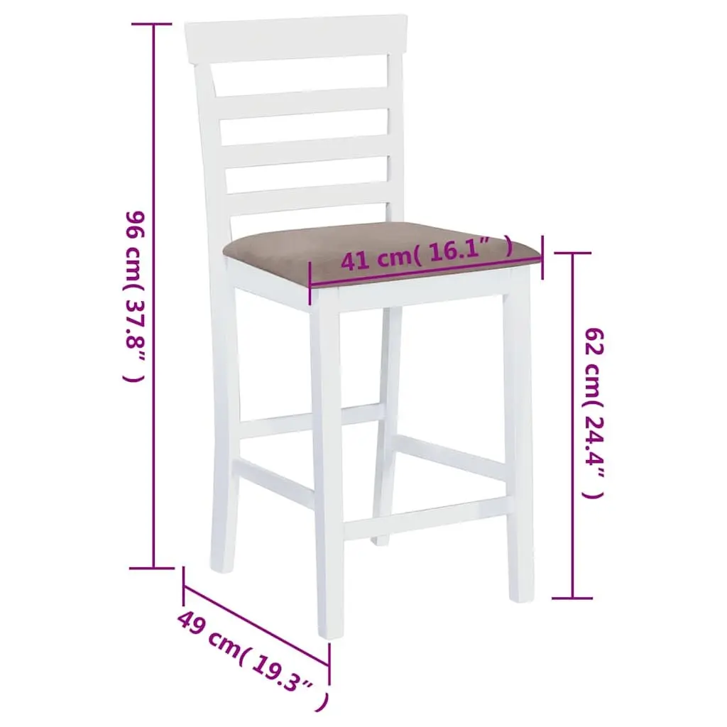 Set of 2 White Fabric Bar Stools with Padded Seats