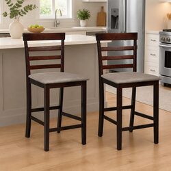 Brown Fabric Padded Bar Stools - Set of 2