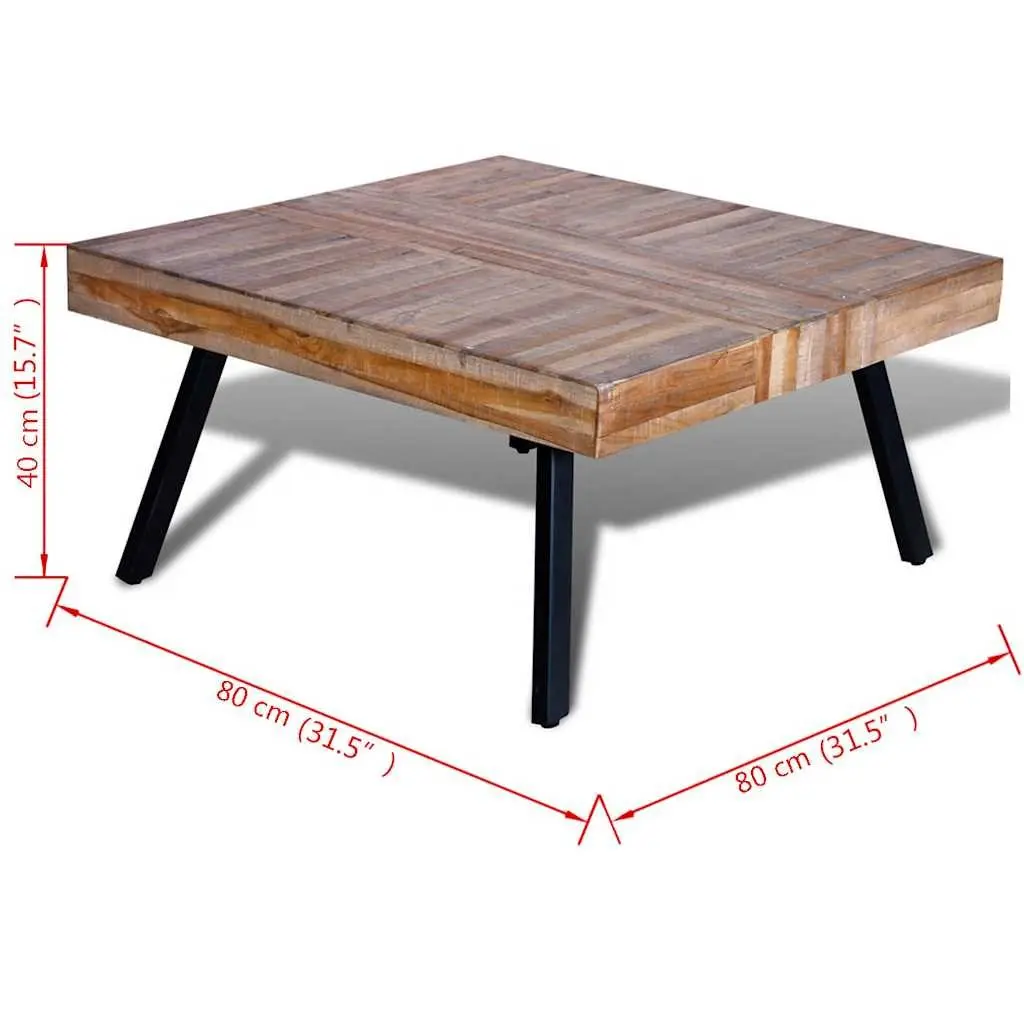 Coffee Table Square Living Room Reclaimed Teak Wood Brown