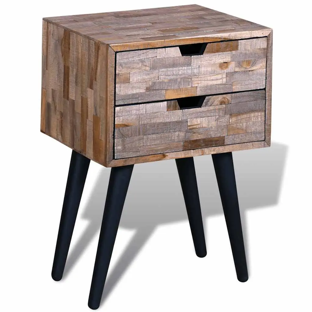 Bedside Table for Bedroom with 2 Storage Drawers Reclaimed Wood Brown Vintage