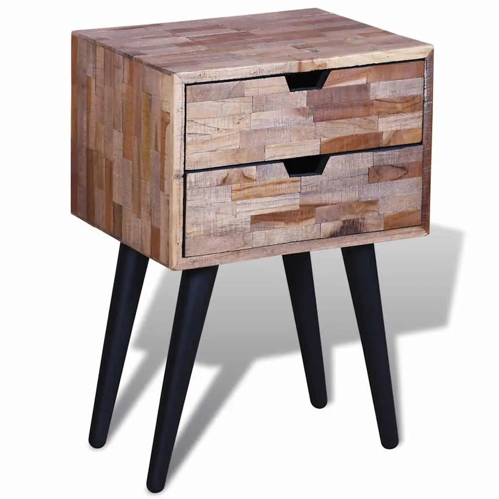 Bedside Table for Bedroom with 2 Storage Drawers Reclaimed Wood Brown Vintage