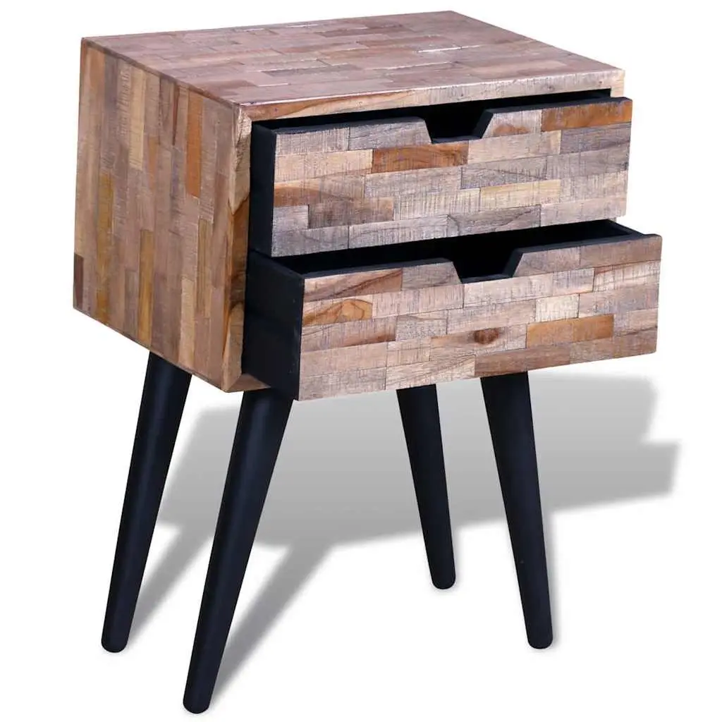 Bedside Table for Bedroom with 2 Storage Drawers Reclaimed Wood Brown Vintage