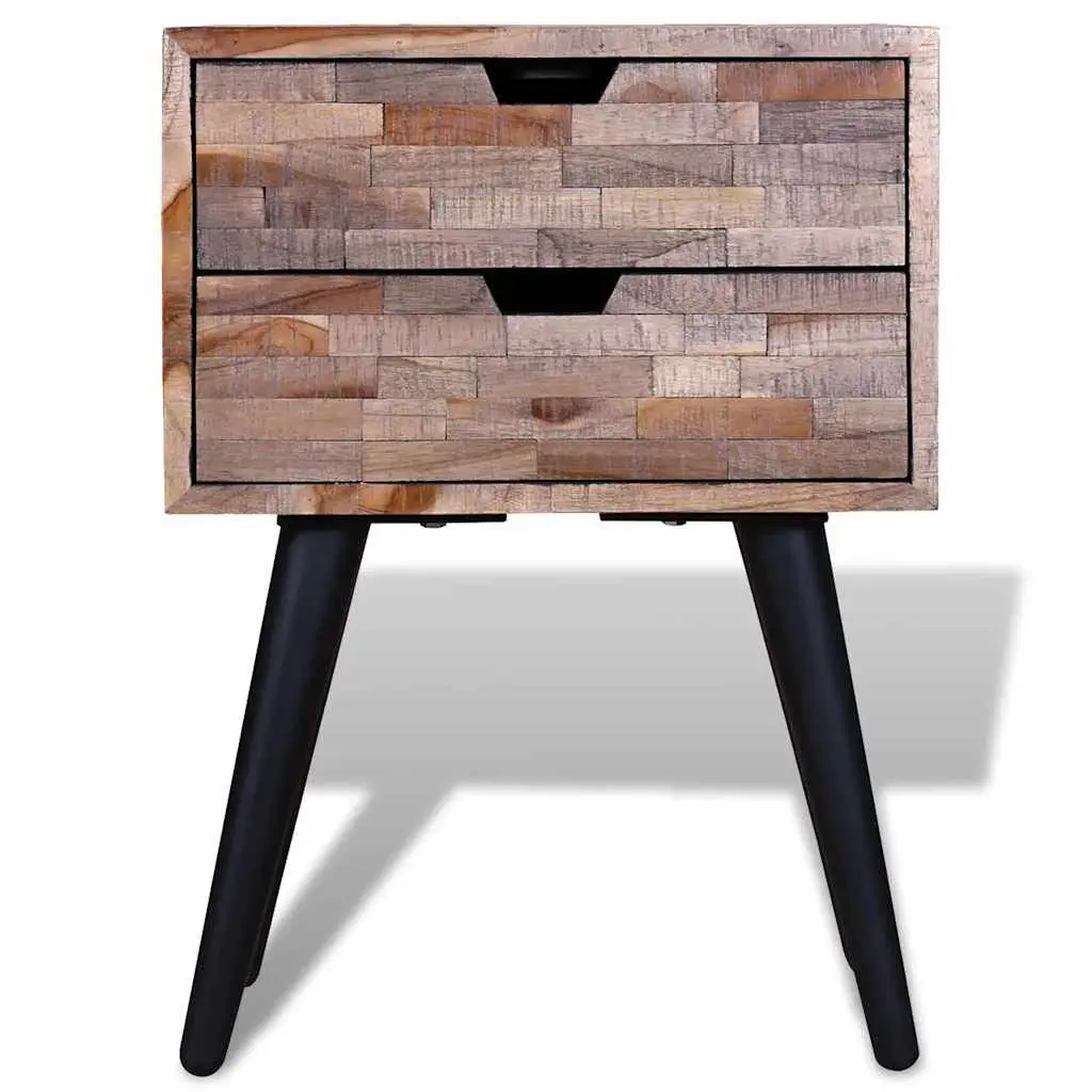 Bedside Table for Bedroom with 2 Storage Drawers Reclaimed Wood Brown Vintage