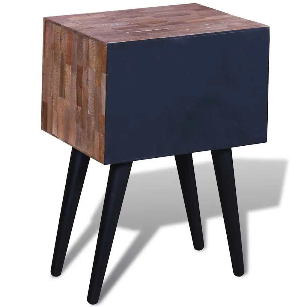 Bedside Table for Bedroom with 2 Storage Drawers Reclaimed Wood Brown Vintage