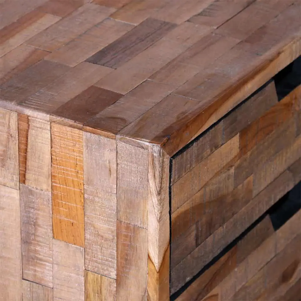 Bedside Table for Bedroom with 2 Storage Drawers Reclaimed Wood Brown Vintage
