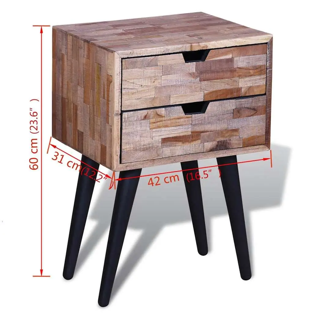 Bedside Table for Bedroom with 2 Storage Drawers Reclaimed Wood Brown Vintage