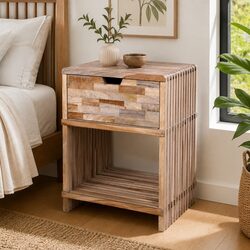 Wooden Bedside Table: Reclaimed Wood, Brown, 1 Drawer