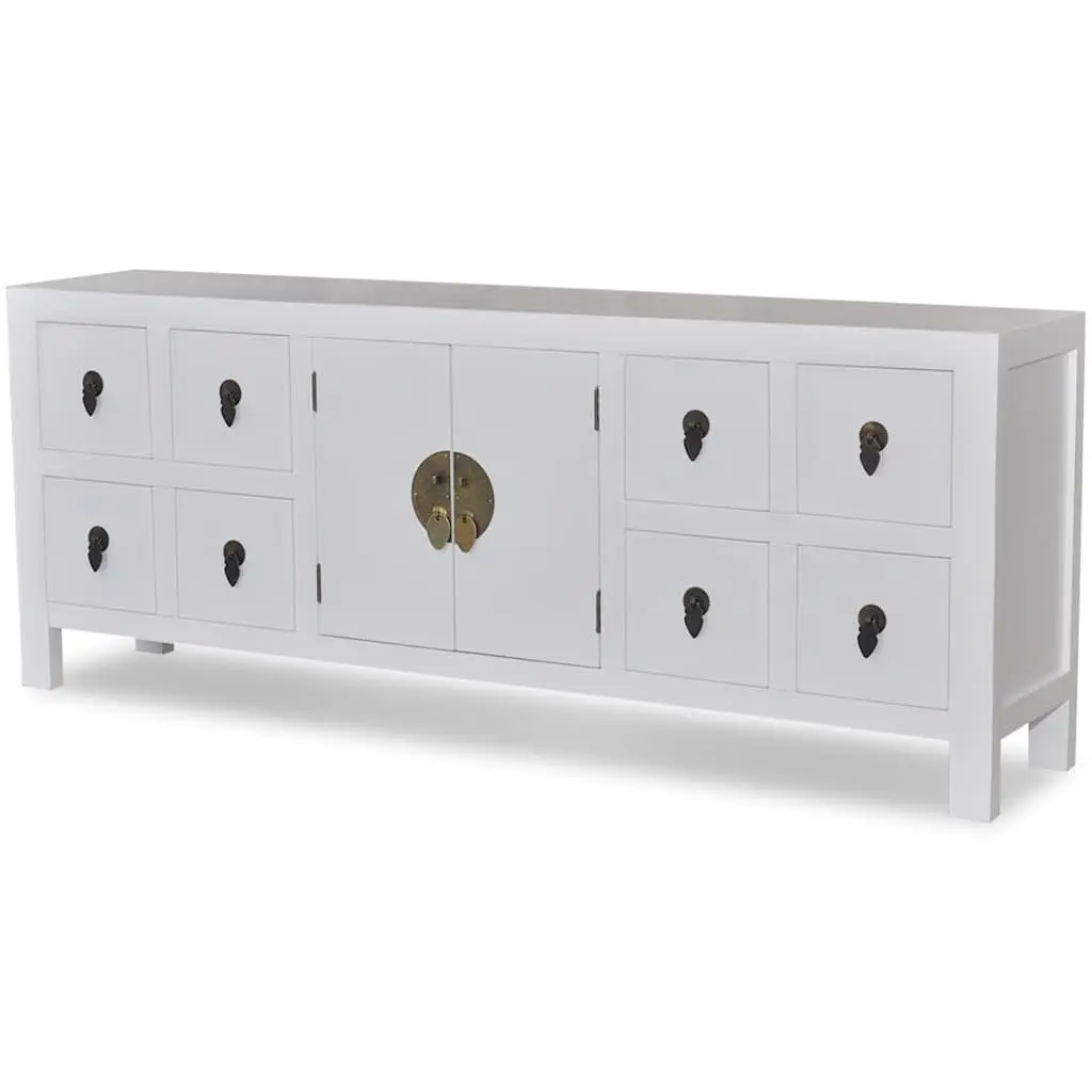 Wooden Sideboard for Bedroom Study or Hallway White Asian Style 8 Drawers 2 Doors