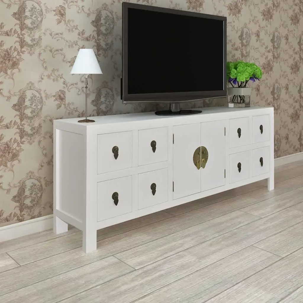 Wooden Sideboard for Bedroom Study or Hallway White Asian Style 8 Drawers 2 Doors