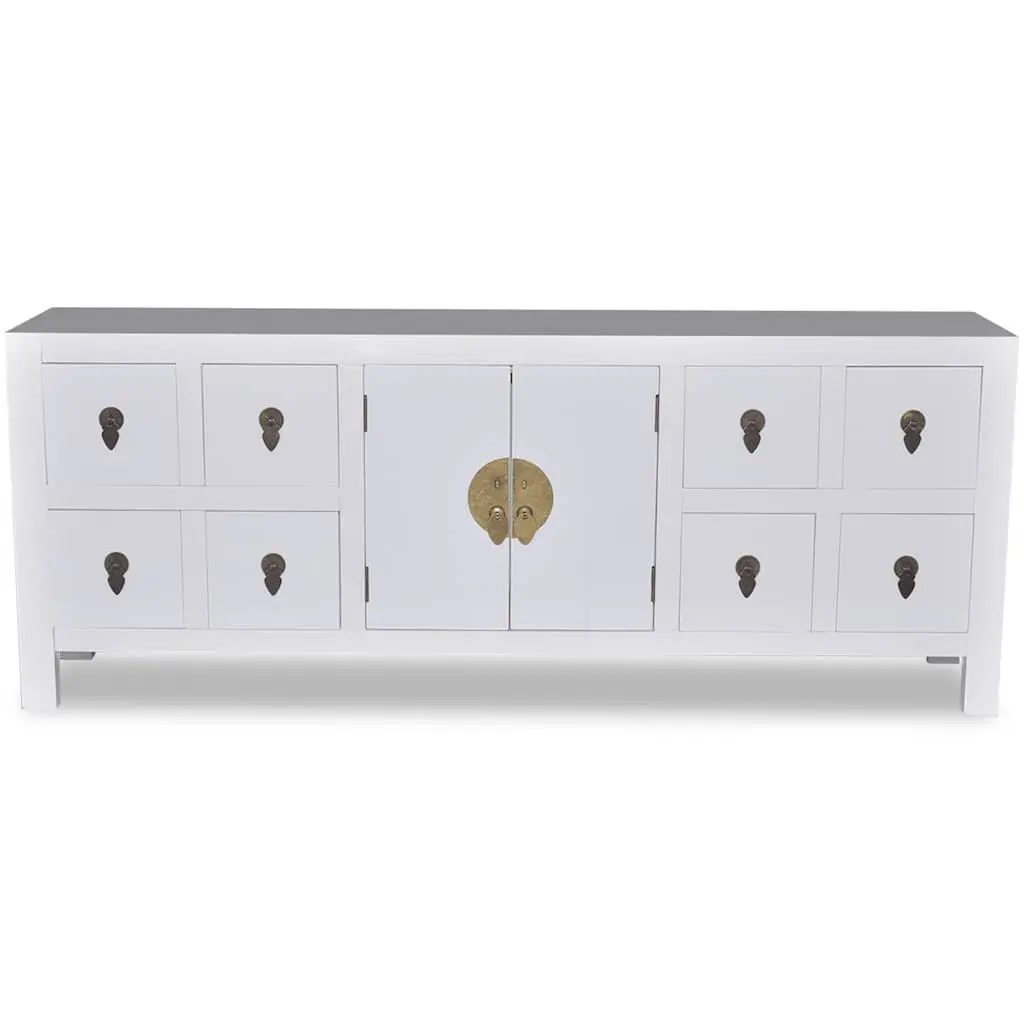 Wooden Sideboard for Bedroom Study or Hallway White Asian Style 8 Drawers 2 Doors