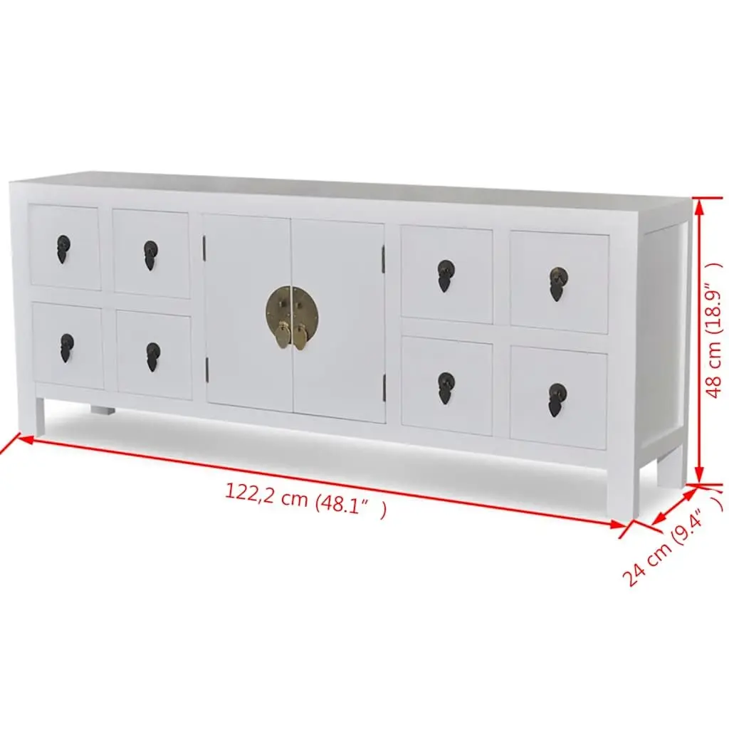 Wooden Sideboard for Bedroom Study or Hallway White Asian Style 8 Drawers 2 Doors