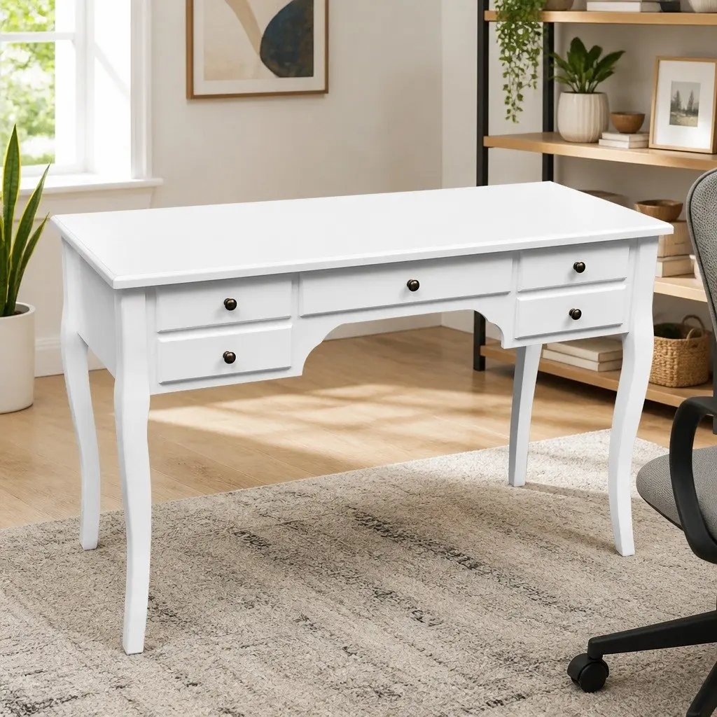 Wooden Desk for Study Office 5 Drawers Antique Look