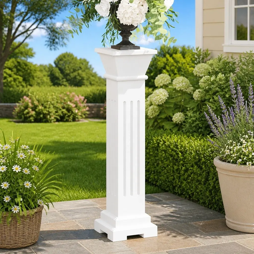 Classic Square Pillar Plant Stand White Display Pedestal for Indoor Outdoor