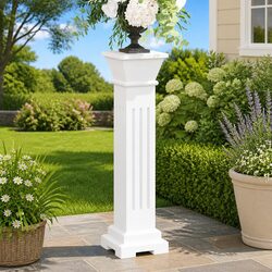 Square Pillar Plant Stand - MDF White Finish, 1x Stand