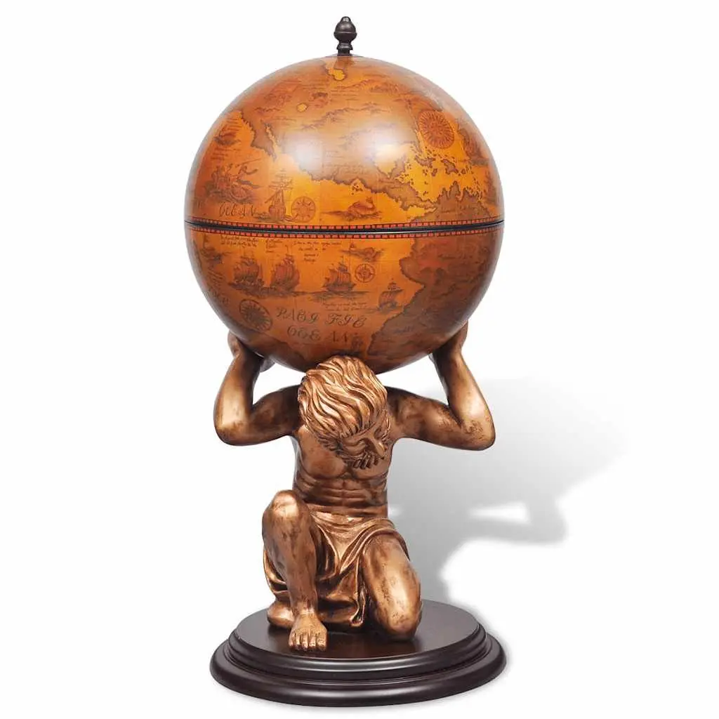 Globe Wine Bar Cabinet Atlas Design Brown Storage Organizer Decorative Display