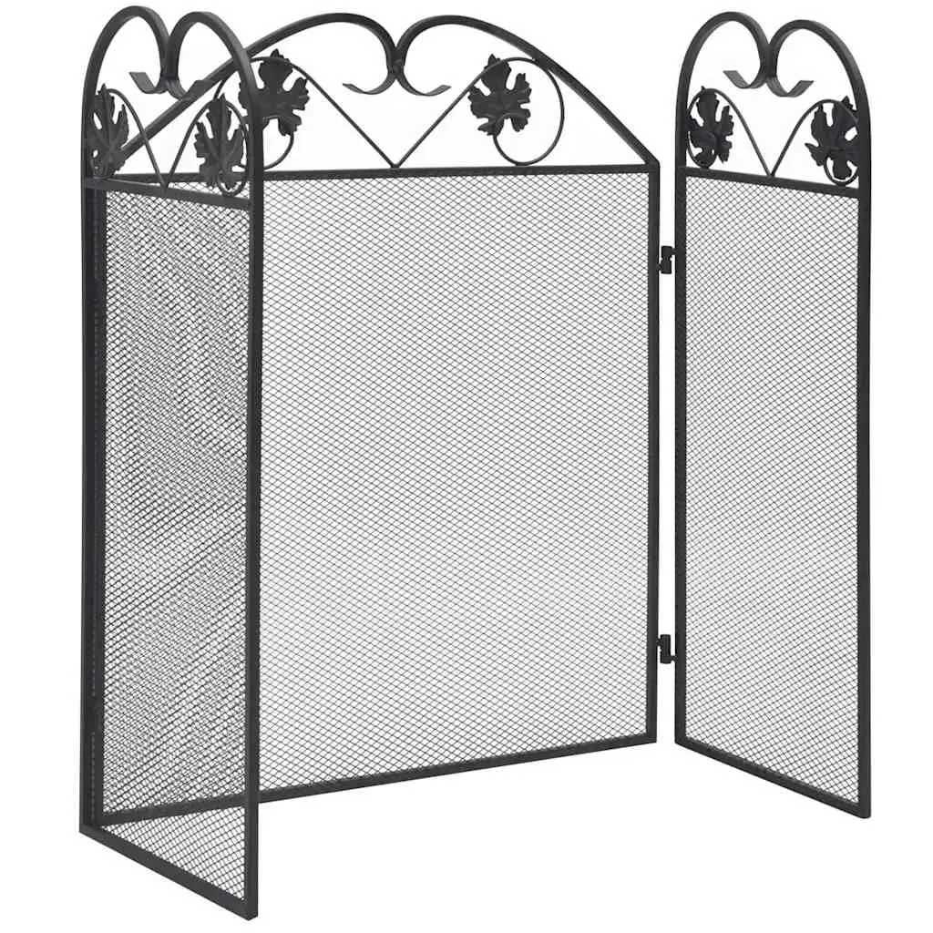 3-Panel Fireplace Screen Black Spark Guard Folding Safety Barrier Fireplace