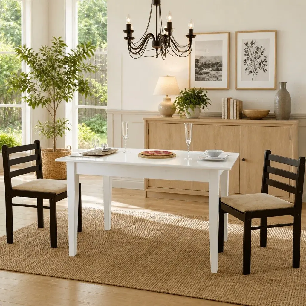 Dining Chairs for Kitchen or Dining Room Brown Rubberwood Padded Velvet Seat Set of 2