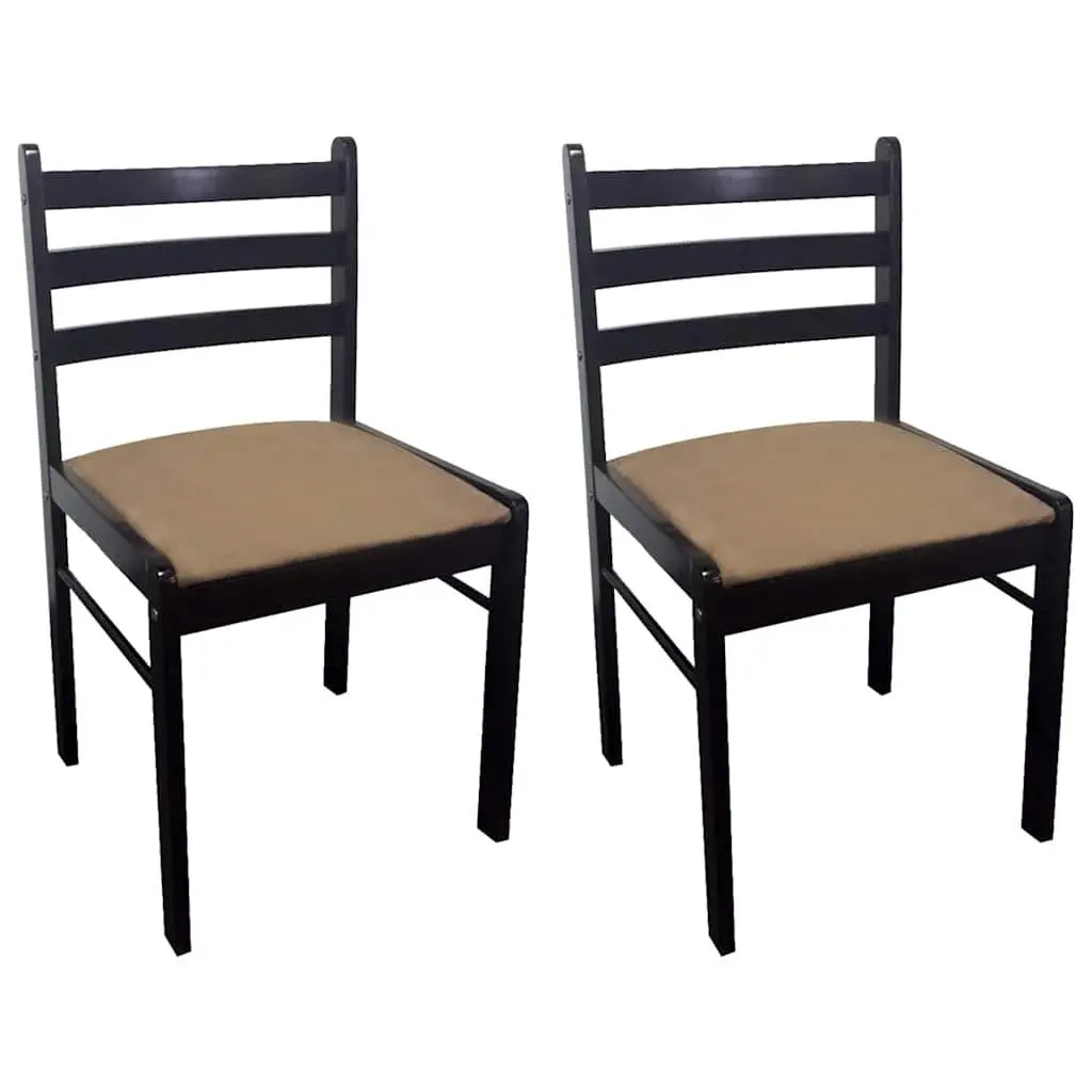 Dining Chairs for Kitchen or Dining Room Brown Rubberwood Padded Velvet Seat Set of 2