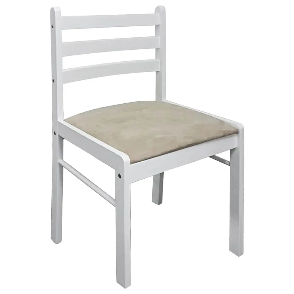 Dining Chairs Set 2 pcs White Solid Rubber Wood Padded Seat Kitchen Room