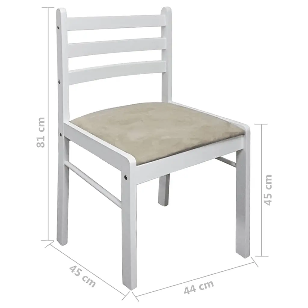 Dining Chairs Set 2 pcs White Solid Rubber Wood Padded Seat Kitchen Room