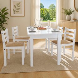 Dining Chairs Set of 4: White Rubberwood Construction