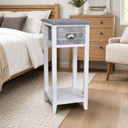 Bedside Table with Drawer Grey White Nightstand Bedroom Cabinet Storage Shelf