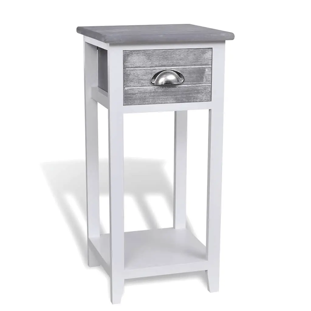 Grey White Bedside Table with Drawer