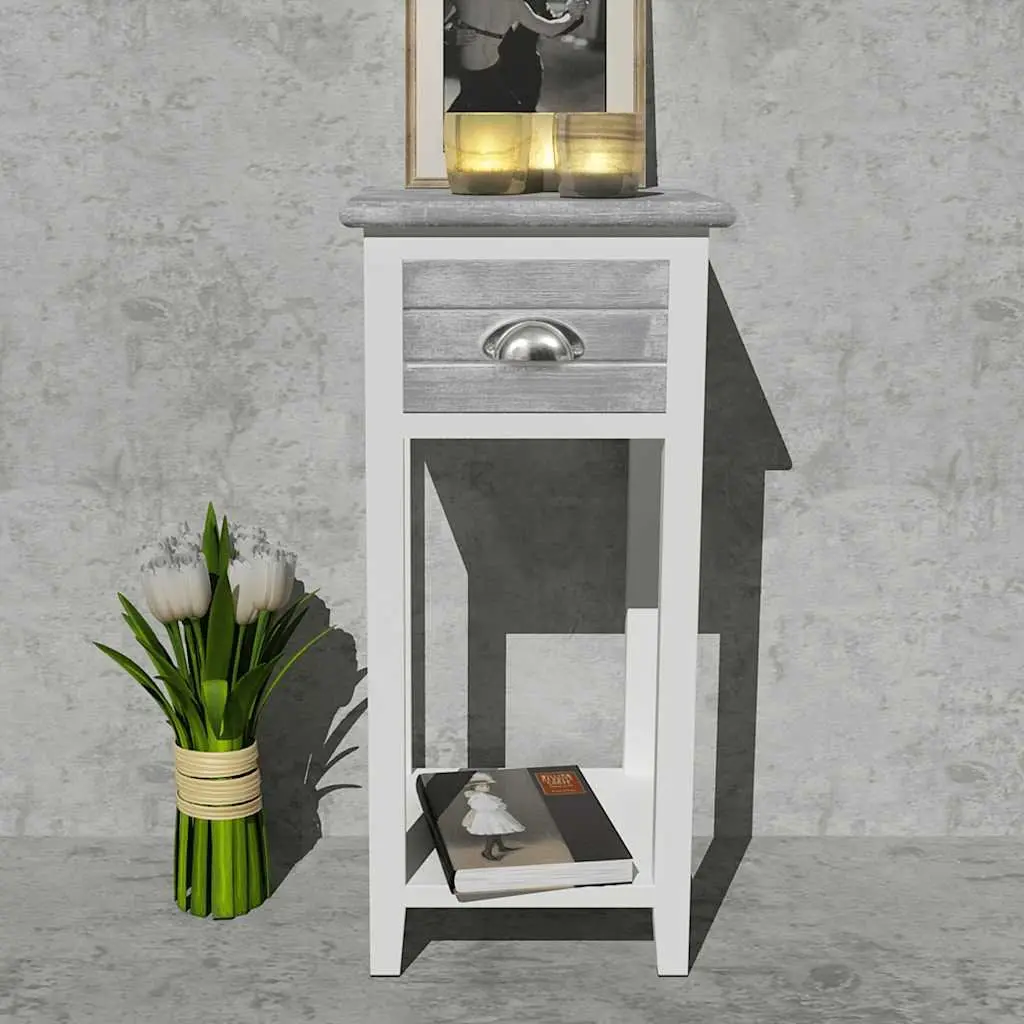 Grey White Bedside Table with Drawer