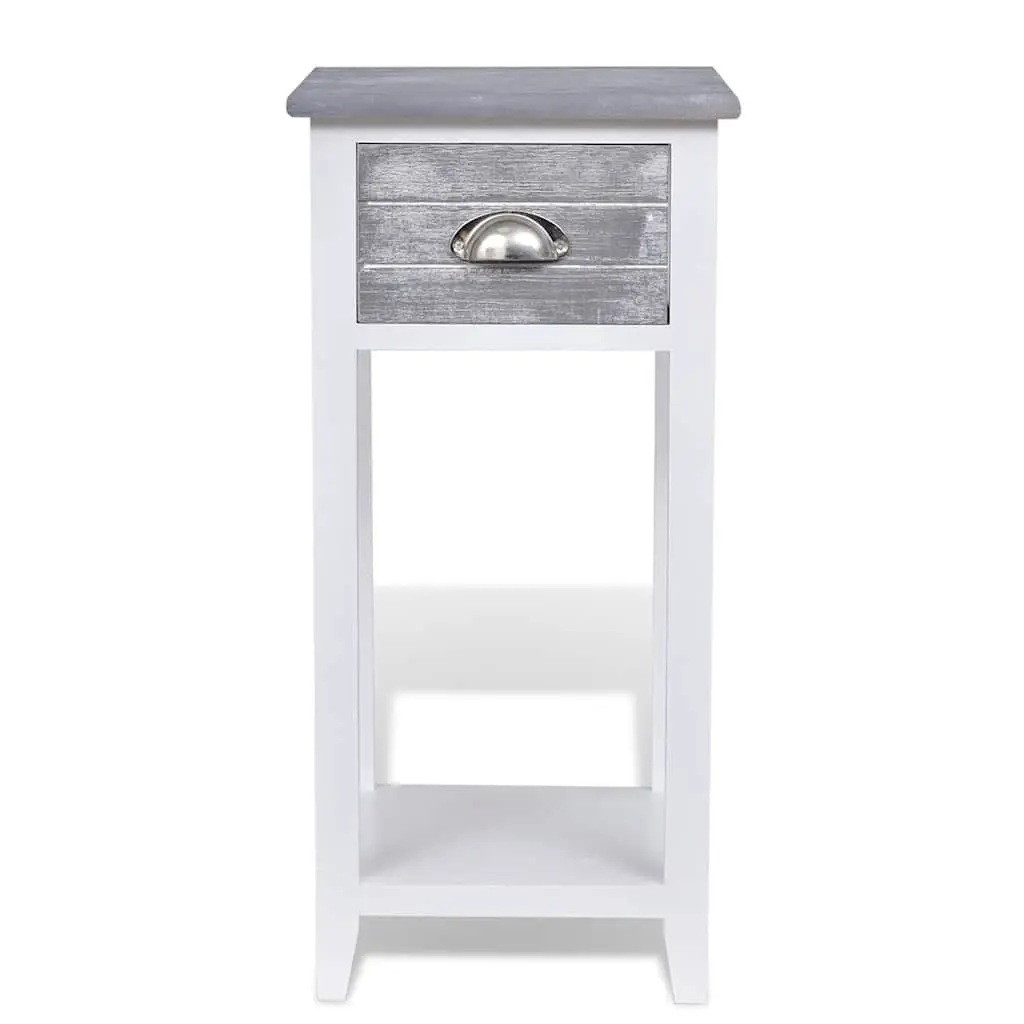 Grey White Bedside Table with Drawer