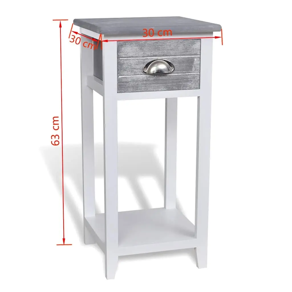 Grey White Bedside Table with Drawer
