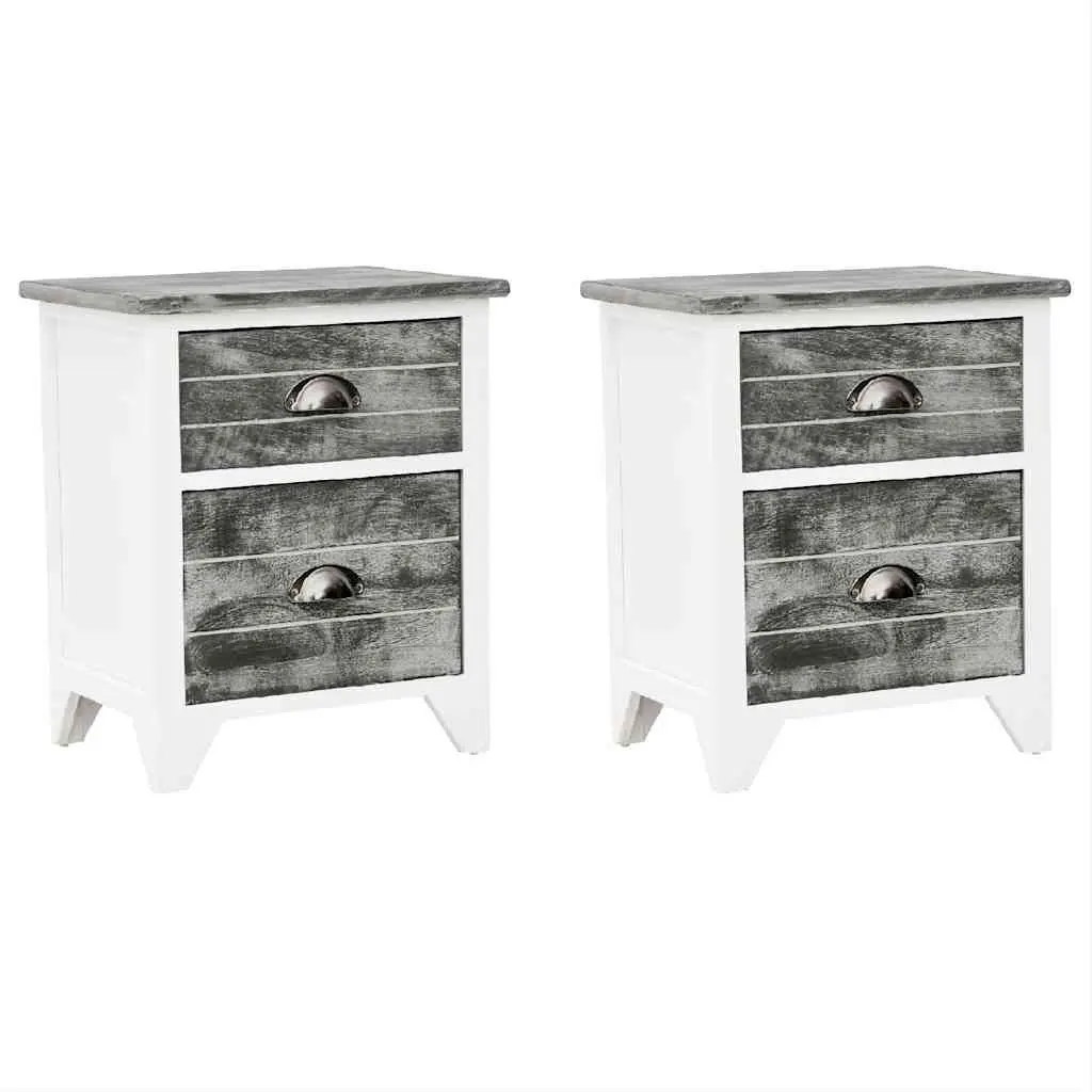 Bedside Tables Set 2 pcs for Bedroom Grey White Nightstand Cabinet with Drawers