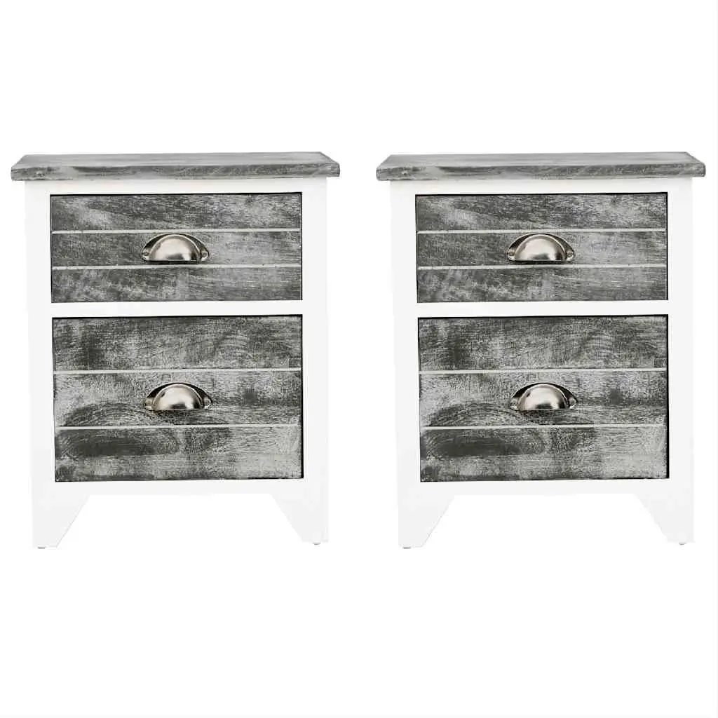 Bedside Tables Set 2 pcs for Bedroom Grey White Nightstand Cabinet with Drawers