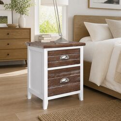 Bedside Nightstand Cabinets 2 Drawers Storage Tables Brown White Bedroom