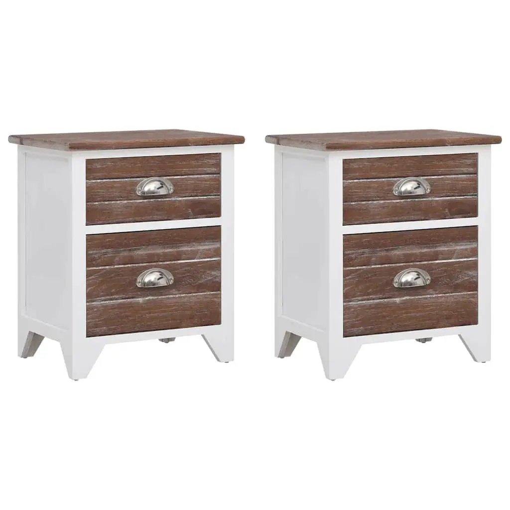 Bedside Nightstand Cabinets 2 Drawers Storage Tables Brown White Bedroom