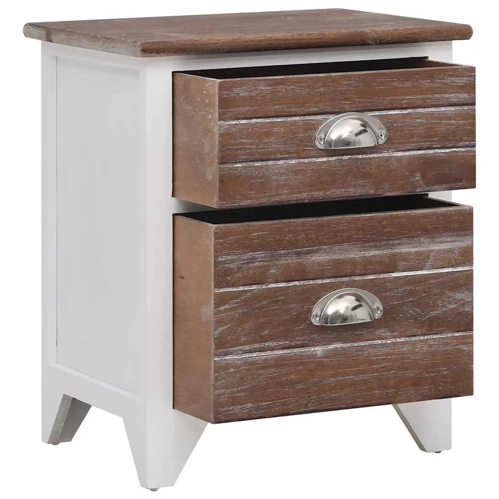 Bedside Nightstand Cabinets 2 Drawers Storage Tables Brown White Bedroom
