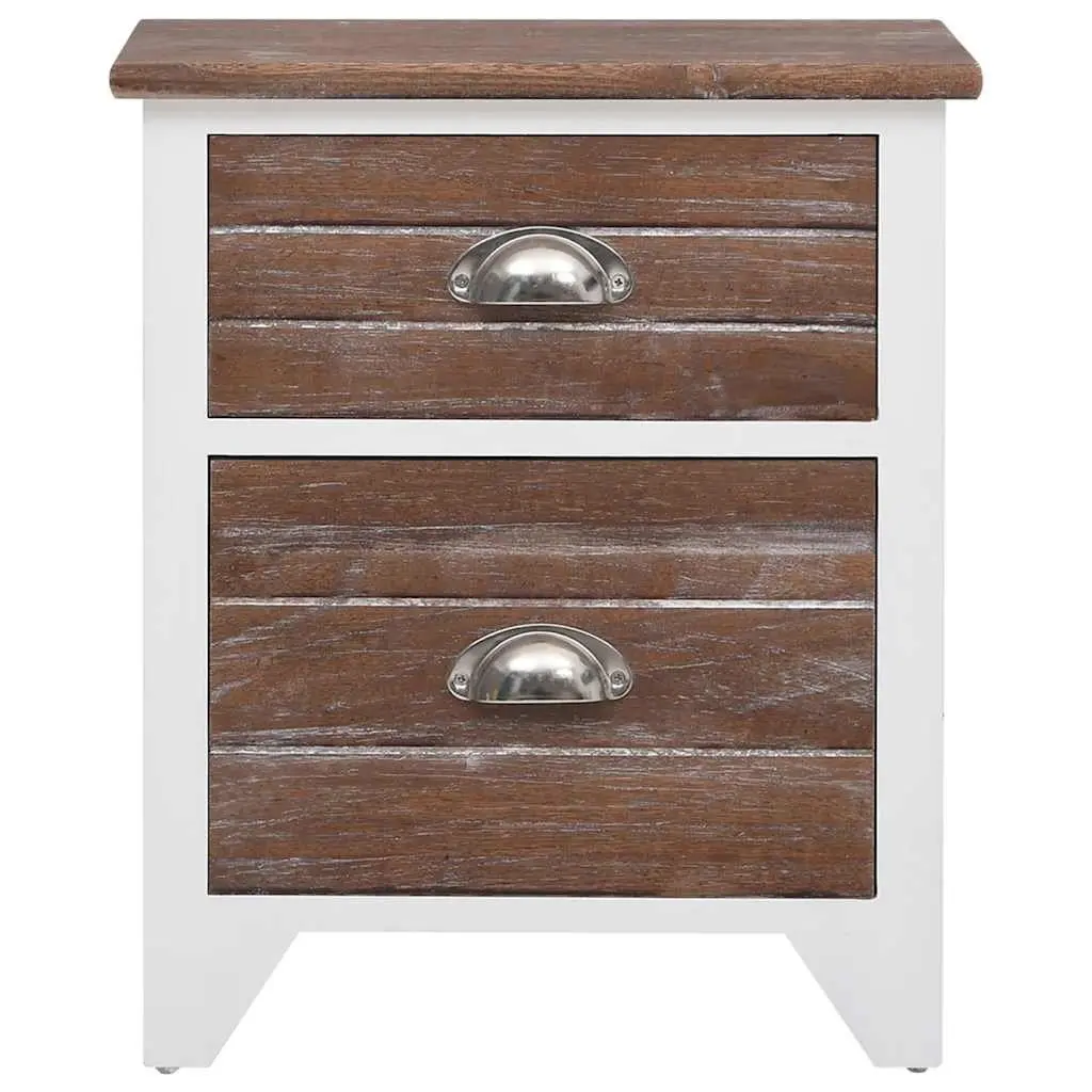 Bedside Nightstand Cabinets 2 Drawers Storage Tables Brown White Bedroom