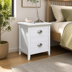 Bedside Tables Set of 2 White Nightstands with Drawers Storage Bedroom Cabinets