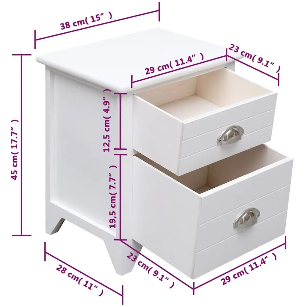 Bedside Tables Set of 2 White Nightstands with Drawers Storage for Bedroom