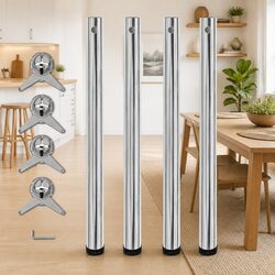 Adjustable Table Legs 4 pcs - 710 mm Silver Chrome